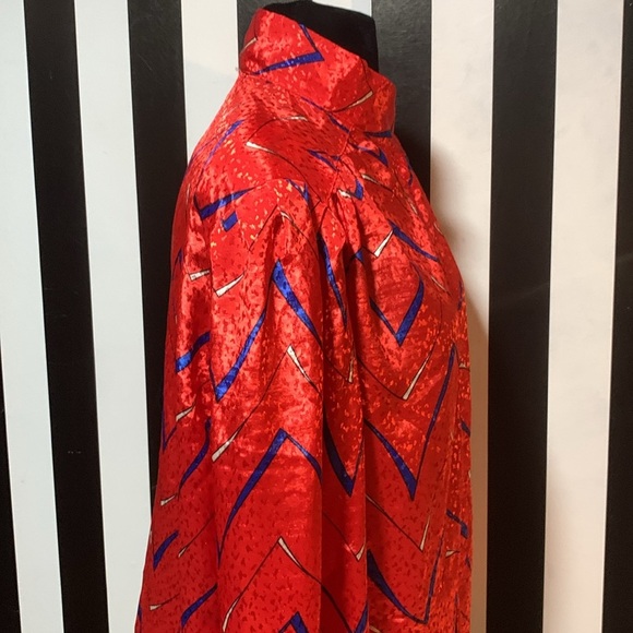 Vintage Red White and Blue High Neck Blouse Patriotic Retro Secretary Size Med - Picture 12 of 17